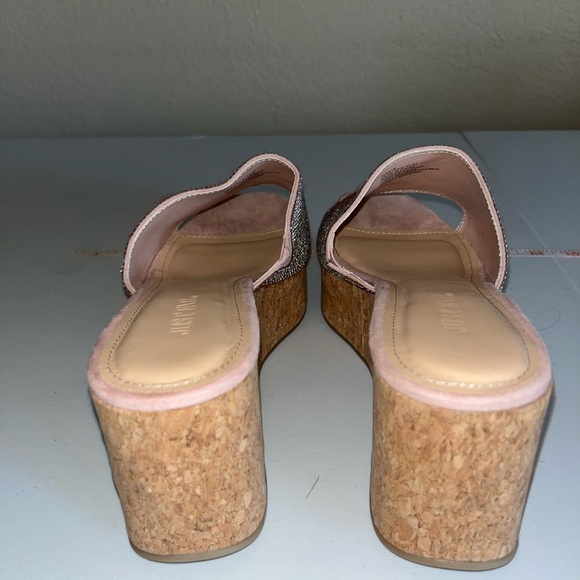 Just Fab Slides Platform Wedge Cork Heel Delia Slide Y2K Sandal Pink Glitter 10 - Picture 7 of 7
